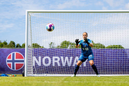 Goalkeeper Aurora Mikalsen of the Norwegian national