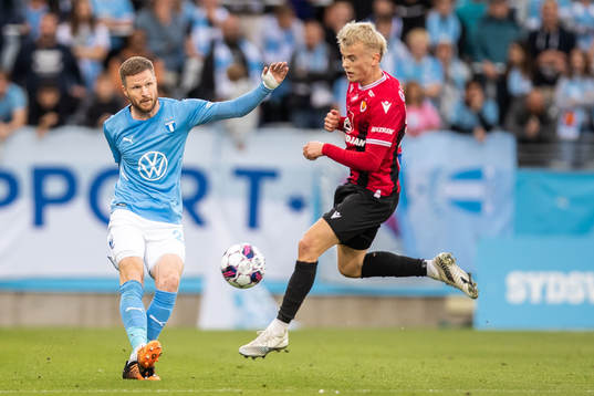 Lasse Nielsen of Malmö FF and Kristall Mani Ingason of