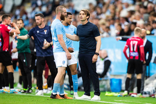 Jo Inge Berget and coach Milos Milojevic of Malmö FF