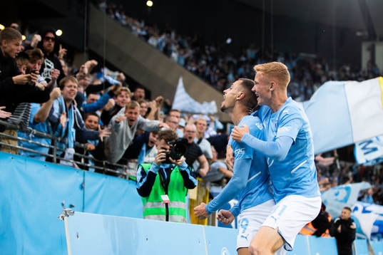 Veljko Birmancevic and Hugo Larsson of Malmö FF celebrates