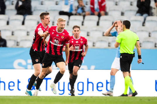 Helge Gudjonsson of Vikingur celebrates