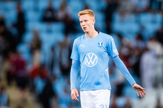 Hugo Larsson of Malmö FF looks dejected