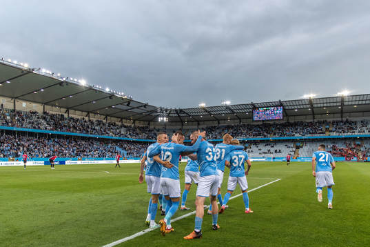 Players of Malmö FF celebrate 3-1 by Veljko Birmancevic