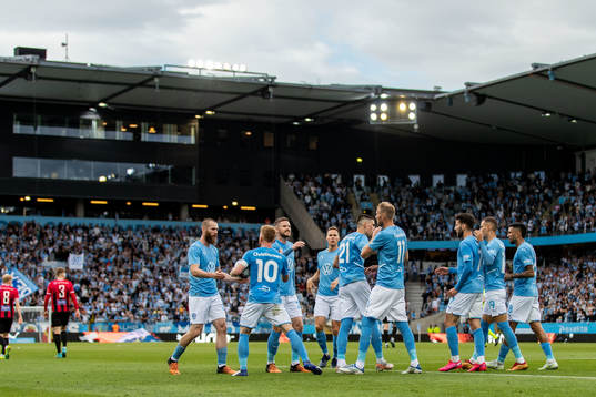 Players of Malmö FF celebrate 1-0