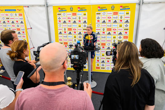 Olivia Schough is interviewed by the media