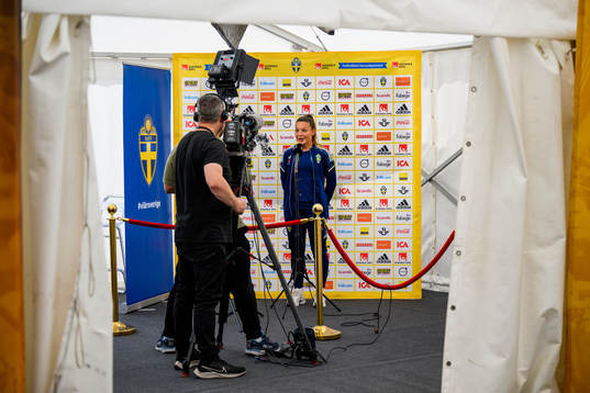 Johanna Rytting Kaneryd is interviewed by the media
