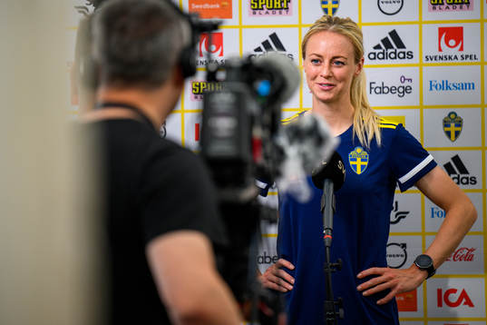 Amanda Ilestedt is interviewed by the media