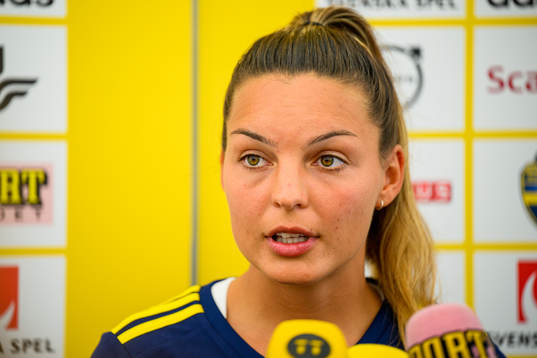 Johanna Rytting Kaneryd is interviewed by the media