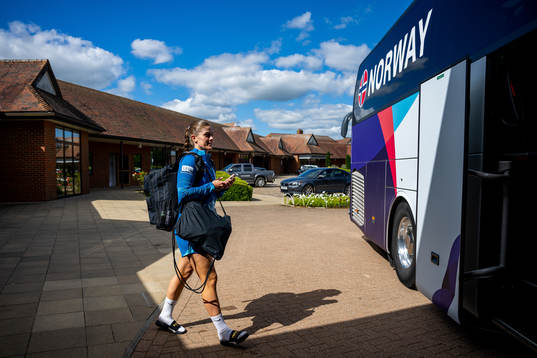 Maren Mjelde of the Norwegian national football team walks