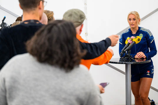 Stina Blackstenius is interviewed by the media