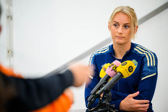 Stina Blackstenius is interviewed by the media