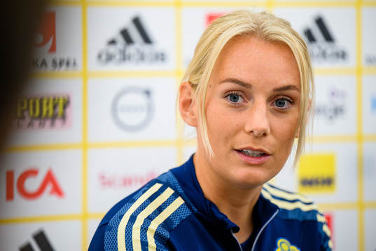 Stina Blackstenius is interviewed by the media