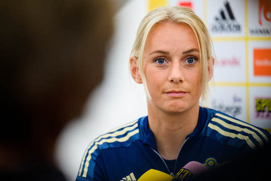 Stina Blackstenius is interviewed by the media