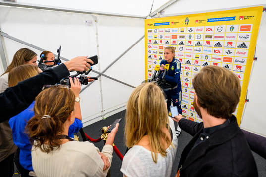 Filippa Angeldahl is interviewed by the media