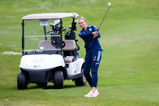Fridolina Rolfö of Sweden tees off