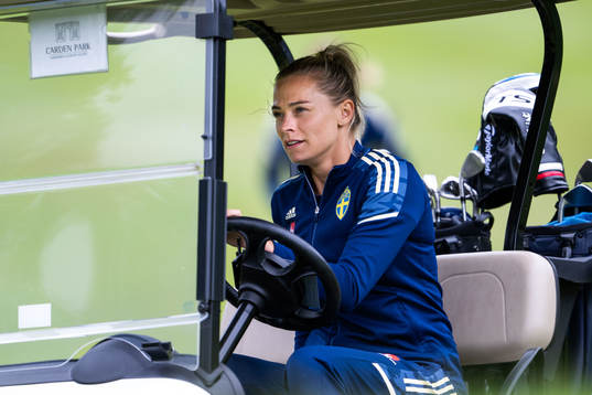 Fridolina Rolfö of Sweden tees off