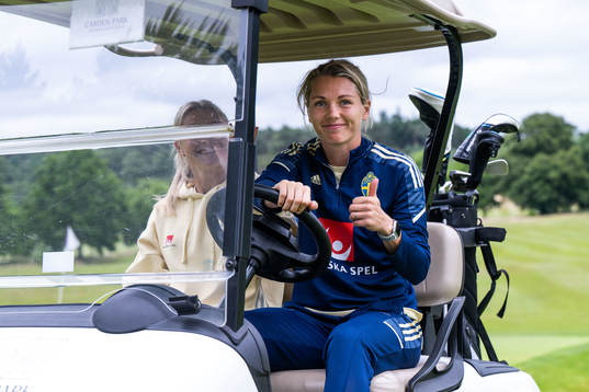 Goalkeeper Jennifer Falk of Sweden tees off