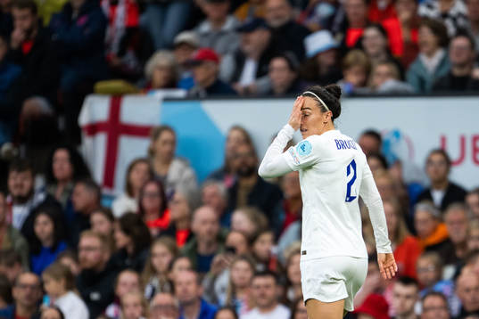 Lucy Bronze of England looks dejected