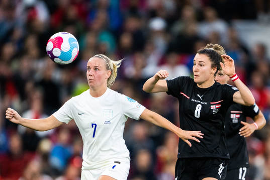 Beth Mead of England and of Austria Barbara Martina Dunst