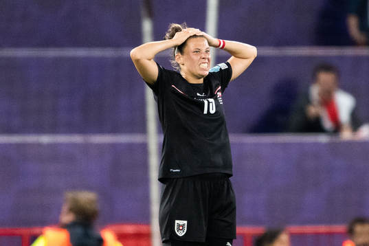Verena Hanshaw of Austria looks dejected