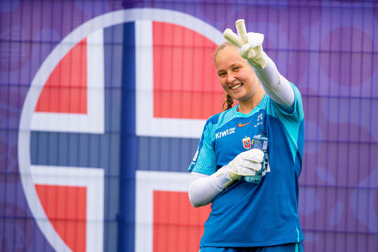 Goalkeeper Aurora Mikalsen of the Norwegian national