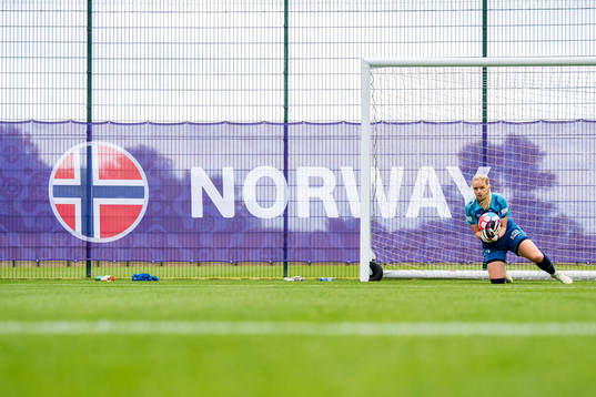 Goalkeeper Guro Pettersen of the Norwegian national