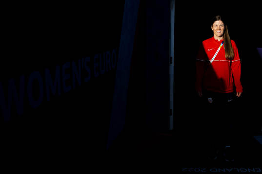 Maren Mjelde of the Norwegian national football team enters