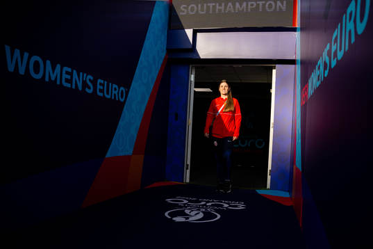 Maren Mjelde of the Norwegian national football team enters