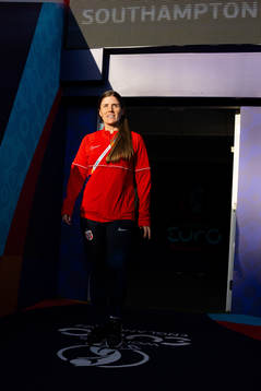 Maren Mjelde of the Norwegian national football team enters