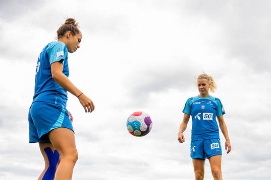 Celin Bizet Ildhusøy and Ada Hegerberg of the Norwegian