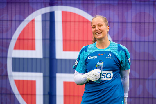 Goalkeeper Aurora Mikalsen of the Norwegian national