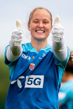 Goalkeeper Aurora Mikalsen of the Norwegian national