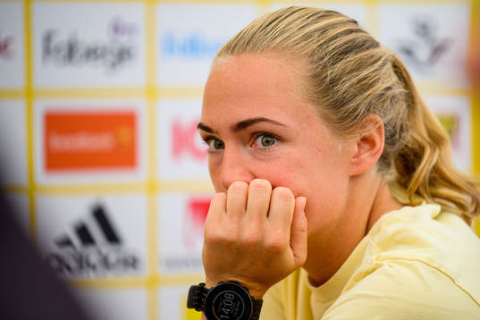 Magdalena Eriksson is interviewed by the media