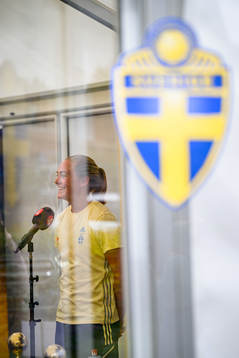 Magdalena Eriksson is interviewed by the media