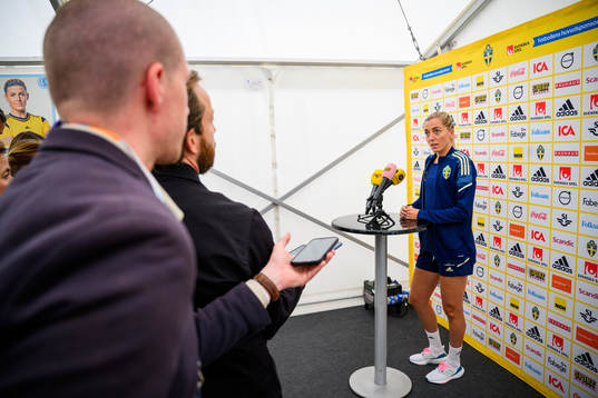 Linda Sembrant is interviewed by the media