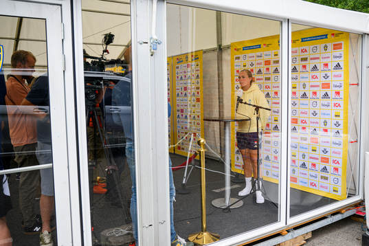 Magdalena Eriksson is interviewed by the media