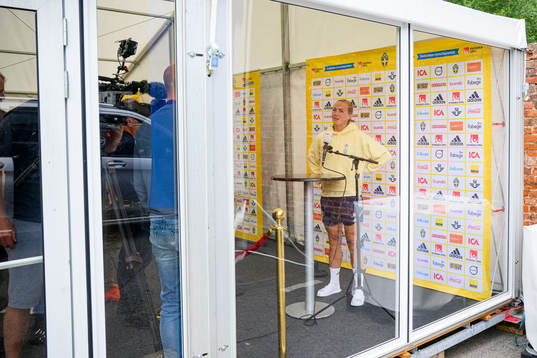 Magdalena Eriksson is interviewed by the media
