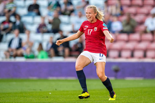 Julie Blakstad of Norway celebrates scoring 1-0