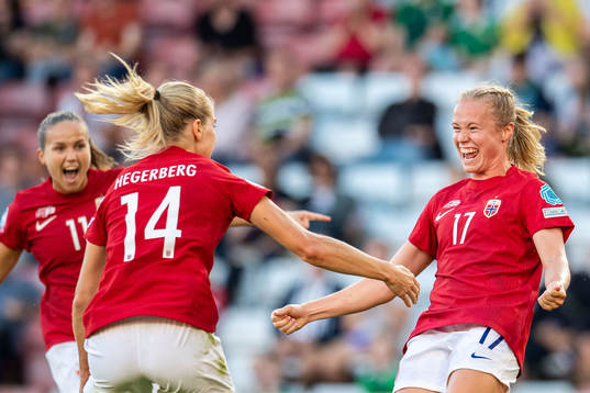 Julie Blakstad of Norway celebrates scoring 1-0