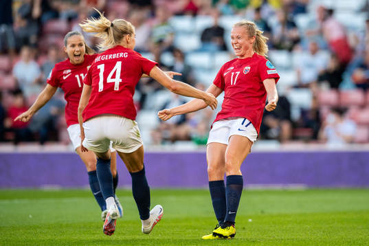 Julie Blakstad of Norway celebrates scoring 1-0