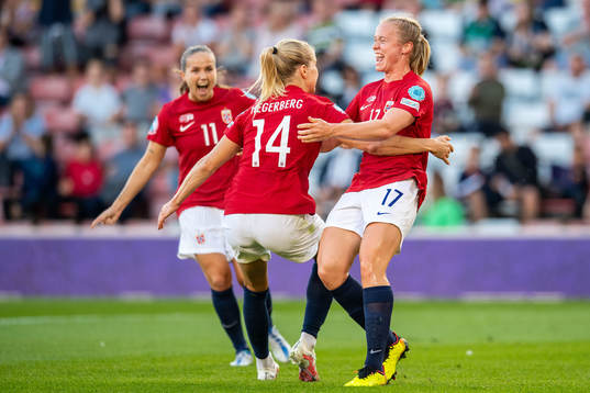 Julie Blakstad of Norway celebrates scoring 1-0