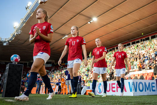 Julie Blakstad, Frida Maanum and Ada Hegerberg of Norway