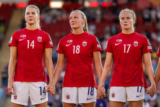 Ada Hegerberg, Frida Maanum and Julie Blakstad of Norway