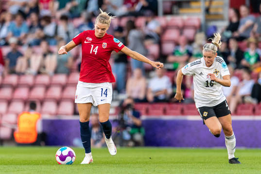 Ada Hegerberg of Norway and Nadene Caldwell of Northern