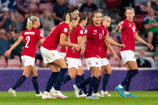 Guro Reiten of Norway celebrates scoring 4-1