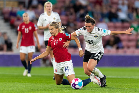Ada Hegerberg of Norway and Abbie Magee of Northern Ireland