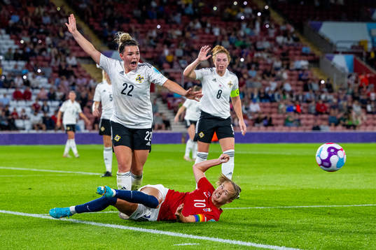 Abbie Magee of Northern Ireland and Caroline Graham Hansen