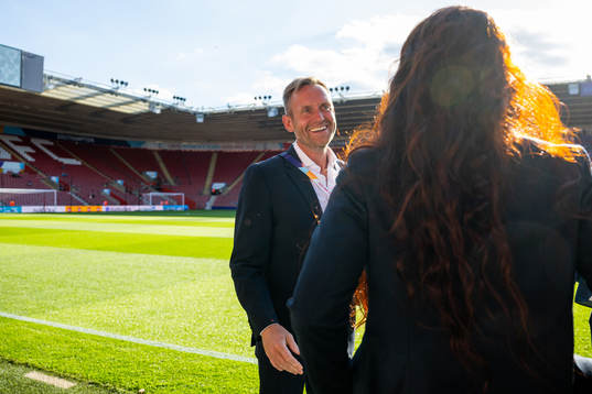 Martin Sjögren, head coach of Norway, and Lise Klaveness,