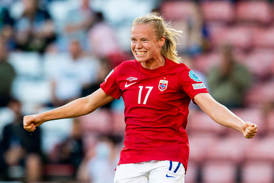 Julie Blakstad of Norway celebrates scoring 1-0
