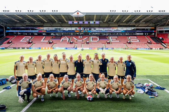 Players of Sweden pose for a team photo at Bramall